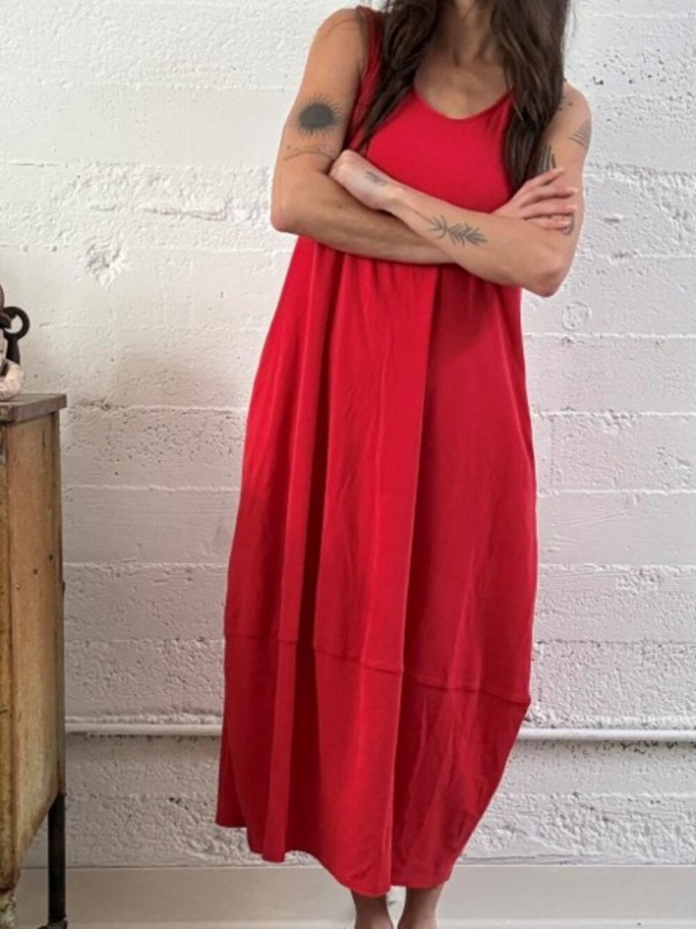 Free People FP Beach Perth Barrel Tee Midi Dress Red Sleeveless Pockets S